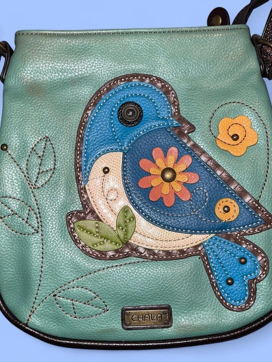Chala Handbags - Chala Teal Crossbody with Blue Bird Appliqué